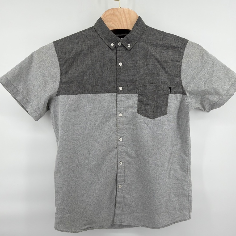 Molokai Surf Co Button Front Shirt Mens L Gray Dark Gray Colorblock Short Sleeve